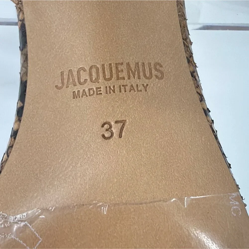 Jacquemus Les Bisu Sandals Snake Print Leather Ankle Strap Geometric Heels Sz 37